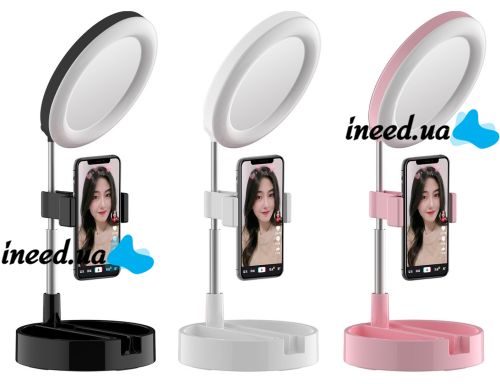 Настільна кільцева USB LED лампа з дзеркалом Live Makeup G3 16см 6 " для макіяжу на ніжці тримачем телефону Світлодіодна косметичне з підсвічуванням