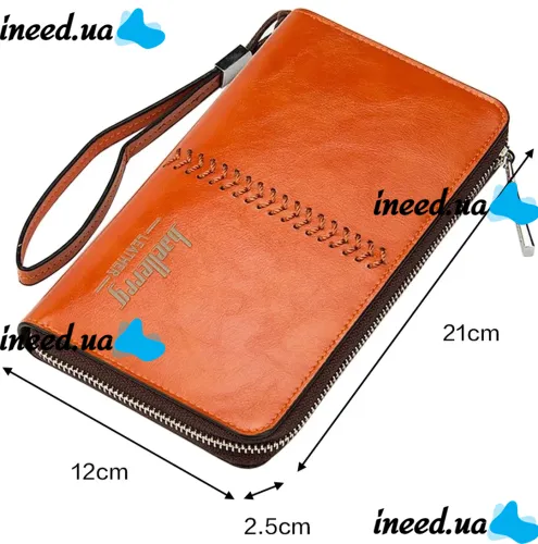 Мужской кошелек клатч Baellerry Leather Model 1 W009 Orange с отделением для телефона, Мужское портмоне на 21 отделений для купюр Оранжевый