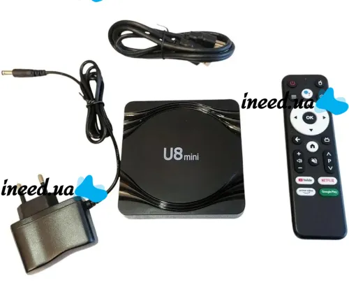 Смарт приставка Smart TV Box U8 Mini 4Gb/32GB Android с пультом, ТВ медиаплеер 4K Андроид со встроенным Wi-Fi модулем для телевизора Черная