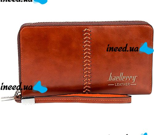 Мужской кошелек клатч Baellerry Leather Model 1 W009 Orange с отделением для телефона, Мужское портмоне на 21 отделений для купюр Оранжевый