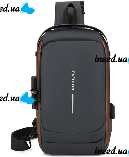 Мужская сумка барсетка через плечо Weixier X306 с USB-портом для зарядки, Нагрудный водонепроницаемый кросс боди рюкзак Fashion с кодовым замком