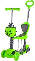 Трехколесный детский самокат беговел Scooter FYS-2864 Green 5 в 1 со складным сиденьем, родительской ручкой и светящимися колесами для детей Зеленый