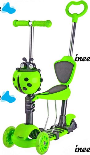 Трехколесный детский самокат беговел Scooter FYS-2864 Green 5 в 1 со складным сиденьем, родительской ручкой и светящимися колесами для детей Зеленый