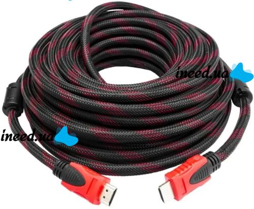 Усиленный кабель Hdmi to Hdmi 25м 1080p в обмотке Кабель-удлинитель HDMI-HDMI 25m 25 m, 25 м для монитора и телевизора в оплетке Черно Красный