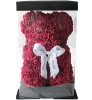 Маленький мишка из искусственных 3D роз Teddy Bear de Luxe 25 см Burgundy, бордовый медведь Тедди
