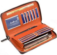 Мужской кошелек клатч Baellerry Leather Model 1 W009 Orange с отделением для телефона, Мужское портмоне на 21 отделений для купюр Оранжевый