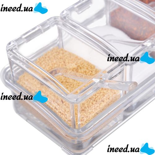 Набор емкостей для хранения специй и приправ Crystal Seasoning Box на 4 отсека, акриловый органайзер, баночки для сыпучих продуктов с подставкой