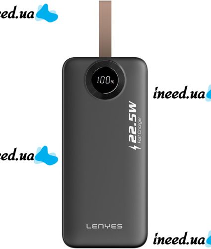 Портативное зарядное устройство Power Bank Lenyes PX387D 30000mAh 22.5W с LED дисплеем Внешний аккумулятор повербанк USB TYPE-C для зарядки телефона