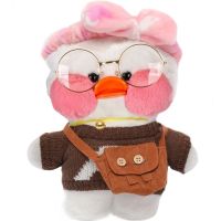 Soft toy Huada Toys duck with glasses Lalafanfan 35 cm, plush duck in clothes Cafe mimi duck Lalafanfan White