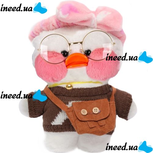 Soft toy Huada Toys duck with glasses Lalafanfan 35 cm, plush duck in clothes Cafe mimi duck Lalafanfan White