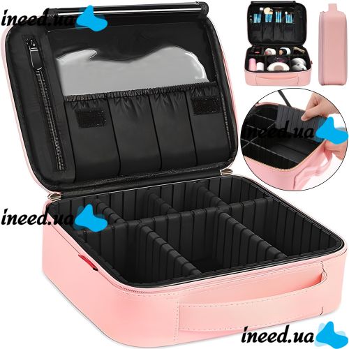 Органайзер для хранения косметики Niceland Beauty box MAG-590 с ручкой для переноски, Дорожная водонепроницаемая косметичка, бьюти кейс Розовая