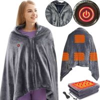 Туристический плед пончо с подогревом Heating Shawl Blanket JT-202275 от USB Power Bank Электроодеяло с застежкой 3 режима нагрева для кемпинга Серый