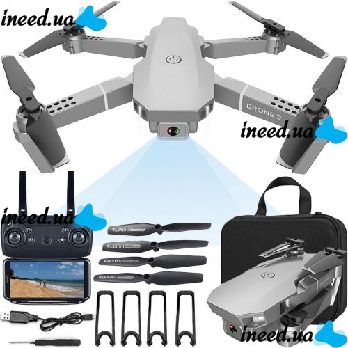 Профессиональный складной квадрокоптер Rias Drone 2 E68 с Wi-fi камерой 720p и пультом ДУ, Дрон коптер N18 wifi на радиоуправлении в кейсе Серый