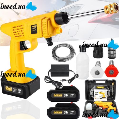 Беспроводная мойка высокого давления DeWalt DCPW560B 24V 5Ah 2 аккумулятора, аккумуляторная мини автомойка с кейсом, распылитель Деволт для авто