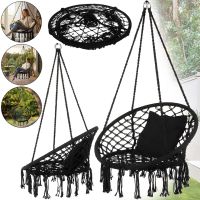 Подвесное кресло-качалка Outtec Boho XXL O-66487 120x80x60 см плетеная садовая качеля, бразильский гамак для дома и террасы до 150 кг Черный