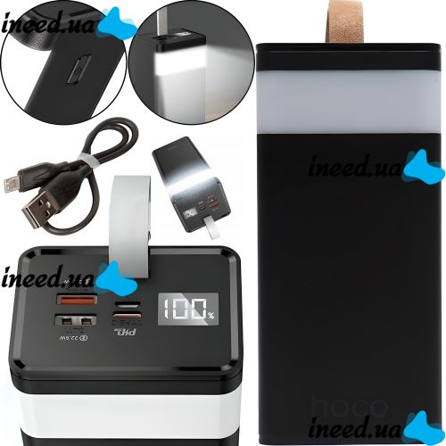 Внешний аккумулятор с быстрой зарядкой Power Bank Hoco J89A 60000mAh 22.5W, Портативная батарея повербанк Хоко 18W с фонариком и ремешком Черный