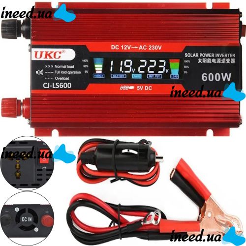 Автомобильный инвертор UKC AC/DC 12V-220V 600W CJ-LS600 авто преобразователь напряжения тока с LCD дисплеем от прикуривателя, аккумулятора с экраном
