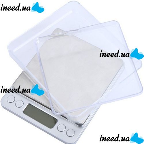 Large jewelry scales Domotec MS-1729 from 0.1 gr to 2000 gr per 2 kg gram electronic scales with 2 bowls containers and battery-powered display Gray