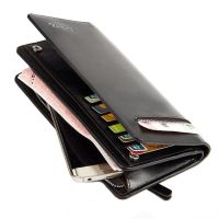 Мужской кожаный кошелек клатч Baellerry Italia Black B618 на молнии, Мужское портмоне на 21 отделение Черный