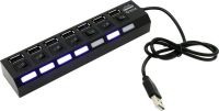 USB хаб Memos 7SW на 7 портов USB 2.0 Black, разветвитель с кнопками on off HUB Черный 