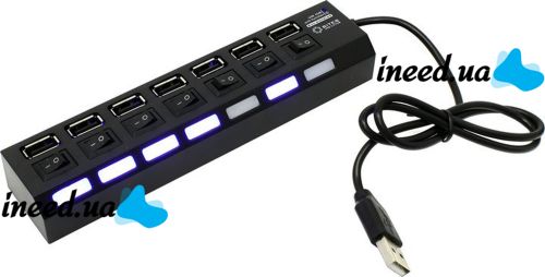 USB хаб Memos 7SW на 7 портов USB 2.0 Black, разветвитель с кнопками on off HUB Черный 