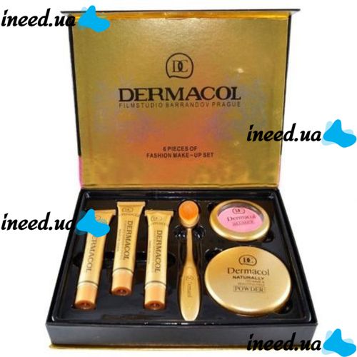 Набор тональных кремов Dermacol Make-up 6 в 1 M809 210, 211, 212 + Кисть щетка, Пудра, Румяна