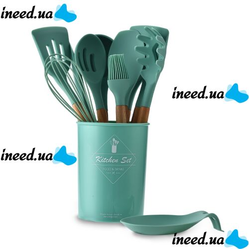 Универсальный набор кухонных силиконовых принадлежностей 12шт Kitchen Set, Силиконовый кухонный набор с подставкой на 12 предметов Китчен Сет