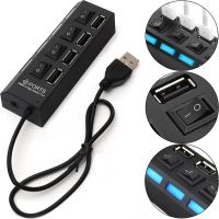 USB хаб Memos на 4 порти з перемикачами Black, живлення від USB 2.0 розгалужувач з кнопками on off концентратор перехідник HUB 480 Мбіт 5В Чорний