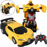 Детская Машинка трансформер Bugatti Robot Car 889-19 на радиоуправлении Машина робот Бугатти на пульте управления со Светом и Звуком для детей Желтая