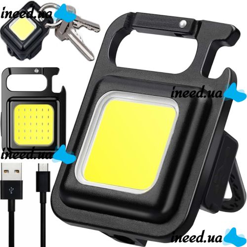  Карманный фонарик брелок Bailong SH-J031-SWS COB 240 LED с магнитом и карабином, Аккумуляторный водонепроницаемый мини фонарь на ключи с открывалкой