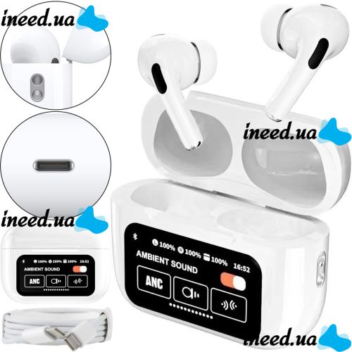 Беспроводные вакуумные наушники TWS AirPods A9 PRO 2 Bluetooth в кейсе с сенсорным дисплеем, Наушники-гарнитура вкладыши блютуз с шумоподавлением