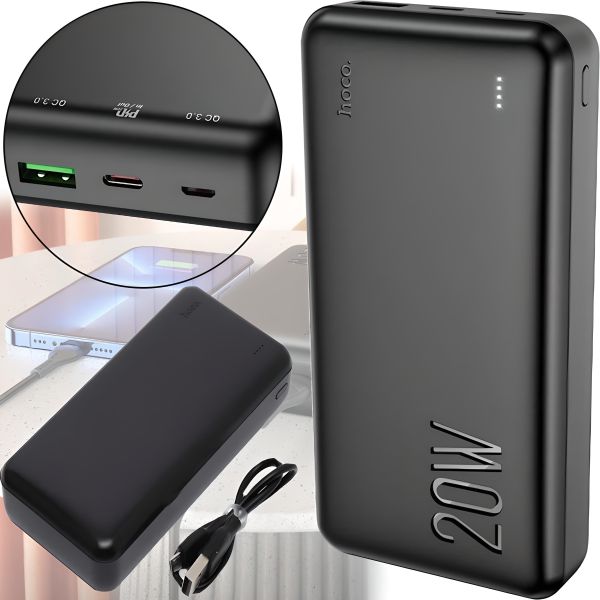 Внешний аккумулятор с быстрой зарядкой Power Bank Hoco J87A 20000mAh PD20W+QC3.0(22.5W), Портативная батарея повербанк Хоко с выходом Type-C Черный