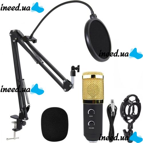 Профессиональный студийный микрофон с фильтром Music D.J. M-800U, Направленный конденсаторный микрофон для пк NW-800U со стойкой и ветрозащитой