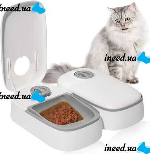 Автоматическая двойная кормушка дозатор 2-Meal Pet Feeder MA-6 для собак и кошек 659-3 с таймером, Комплект кормушек 2шт по 600 мл для животных