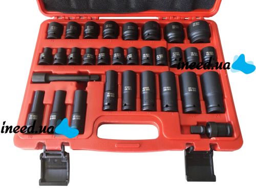 Набор торцевых шестигранных головок Piece Tool Set 1/2" 31шт в кейсе, Ударные головки 8-32mm с удлинителем и угловой насадкой 31 предмет в чемодане