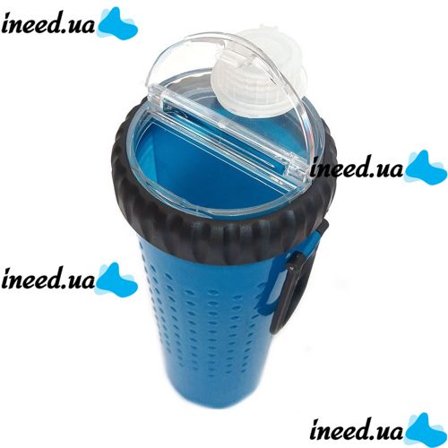 Двойная бутылка поилка для воды и корма со складной миской Pet Drink Bottle 2 в 1 для собак и кошек Походная бутылка для животных, Миска для прогулок