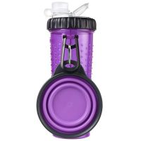 Двойная бутылка поилка для воды и корма со складной миской Pet Drink Bottle 2 в 1 для собак и кошек Походная бутылка для животных, Миска для прогулок