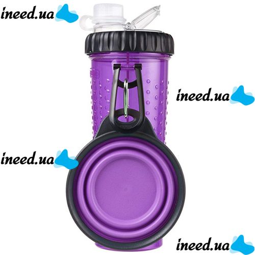 Двойная бутылка поилка для воды и корма со складной миской Pet Drink Bottle 2 в 1 для собак и кошек Походная бутылка для животных, Миска для прогулок