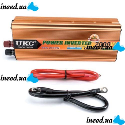 Автомобильный инвертор UKC 24V-220V 2000W авто преобразователь напряжения тока от прикуривателя и аккумулятора, зарядное с защитой от перегрева 2000Вт