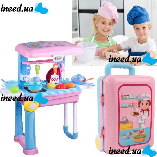 Детский развивающий игровой набор кухня Happy Chef 2в1, Большая детская кухня в чемодане на колесах 678-206A