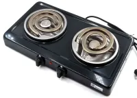Domotec MS-5532 1000W Desktop Spiral Electric Stove with Two burners, Two-burner Electric Stove with Wide spiral and Thermostat Black