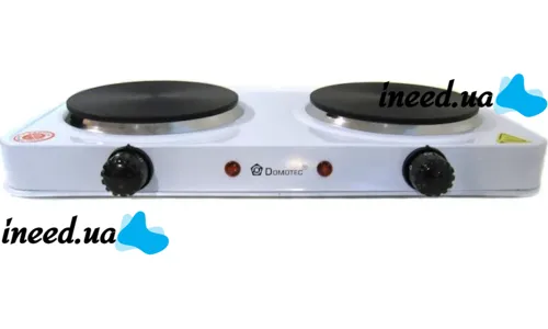 Настольная электроплита Domotec MS-5822 1000W на 2 конфорки диск, Двухконфорочная электрическая плита 1000Вт с термостатом на 5 положений Белая