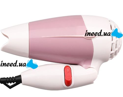 Folding travel hair Dryer PRO BaByliss Coco 1000w for styling and drying hair with a collapsible handle, a concentrator nozzle and a thermostat Pink
