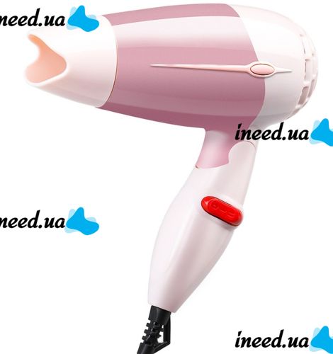 Folding travel hair Dryer PRO BaByliss Coco 1000w for styling and drying hair with a collapsible handle, a concentrator nozzle and a thermostat Pink