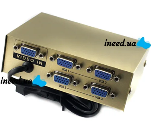 Сплиттер VGA KV-FJ1504A Splitter, Коммутатор 150MHz 4 Port Четыре порта с адаптером разветвитель VGA