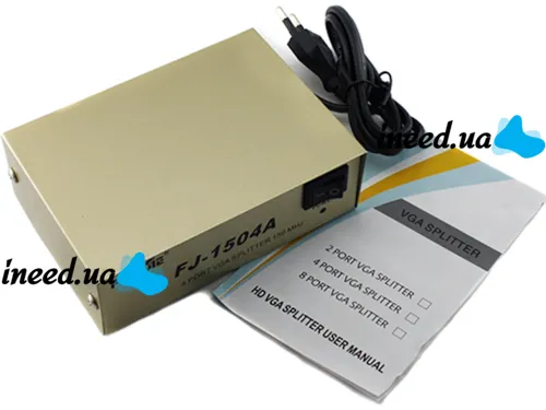 Сплиттер VGA KV-FJ1504A Splitter, Коммутатор 150MHz 4 Port Четыре порта с адаптером разветвитель VGA