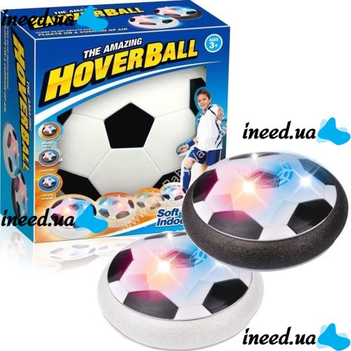 Электрический летающий мяч Hoverball, Детский аэромяч воздушный ховербол с LED подсветкой и музыкой для игры в футбол на батарейках Черно Белый