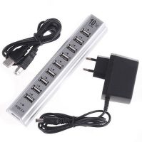 Активный USB хаб Digital White на 10 портов разветвитель с блоком питания белый