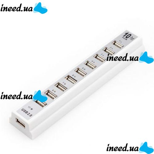 Активный USB хаб Digital White на 10 портов разветвитель с блоком питания белый