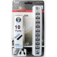 Активный USB хаб Digital White на 10 портов разветвитель с блоком питания белый